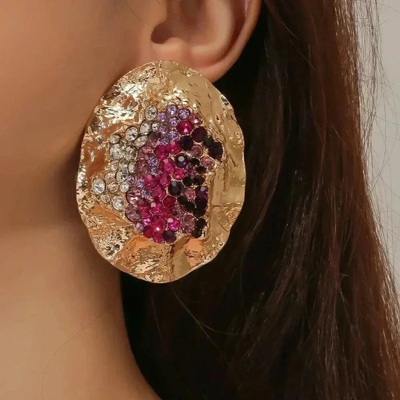Multicolor Women's Random Color Rhinestone Decor Textured Stud Earring - Picture 1 of 4